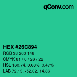 Color code: HEX #26C894 | qconv.com