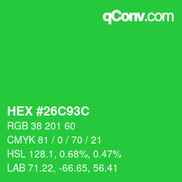 Color code: HEX #26C93C | qconv.com