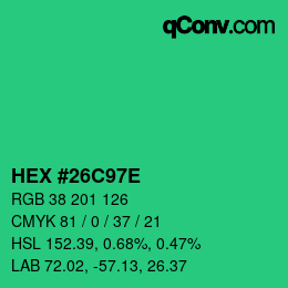 Color code: HEX #26C97E | qconv.com