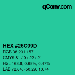 Color code: HEX #26C99D | qconv.com