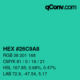 Color code: HEX #26C9A8 | qconv.com