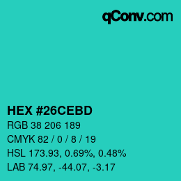 Color code: HEX #26CEBD | qconv.com