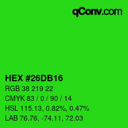 Farbcode: HEX #26DB16 | qconv.com