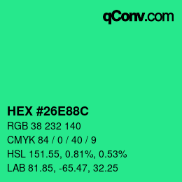 Color code: HEX #26E88C | qconv.com