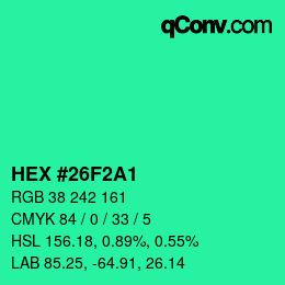 颜色代码: HEX #26F2A1 | qconv.com