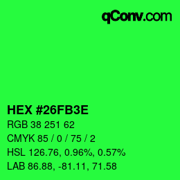 Color code: HEX #26FB3E | qconv.com