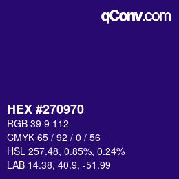 颜色代码: HEX #270970 | qconv.com