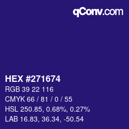 颜色代码: HEX #271674 | qconv.com