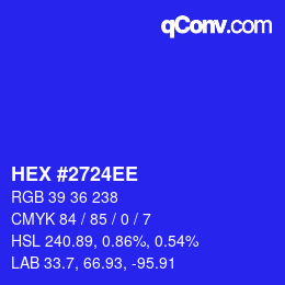 Color code: HEX #2724EE | qconv.com