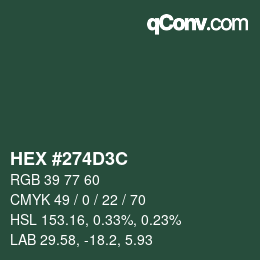 Color code: HEX #274D3C | qconv.com