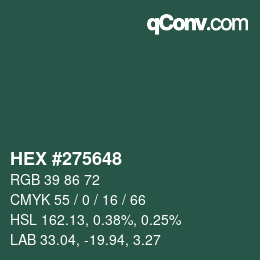 颜色代码: HEX #275648 | qconv.com