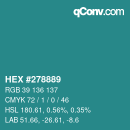 カラーコード: HEX #278889 | qconv.com