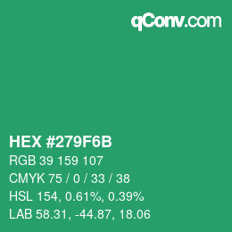 カラーコード: HEX #279F6B | qconv.com