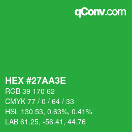 Color code: HEX #27AA3E | qconv.com