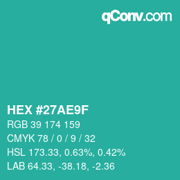 Color code: HEX #27AE9F | qconv.com