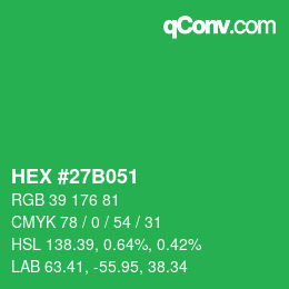颜色代码: HEX #27B051 | qconv.com