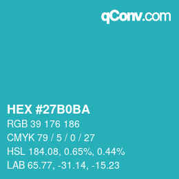 Color code: HEX #27B0BA | qconv.com