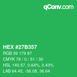 カラーコード: HEX #27B357 | qconv.com