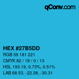 颜色代码: HEX #27B5DD | qconv.com