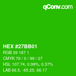 Farbcode: HEX #27BB01 | qconv.com