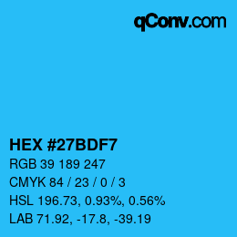 Farbcode: HEX #27BDF7 | qconv.com