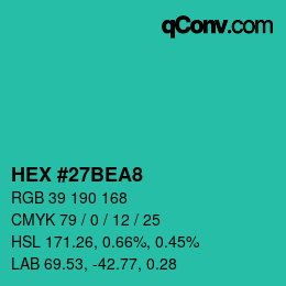 颜色代码: HEX #27BEA8 | qconv.com