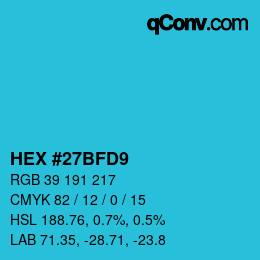 Color code: HEX #27BFD9 | qconv.com