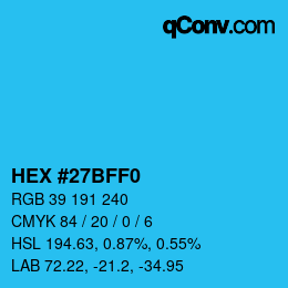 颜色代码: HEX #27BFF0 | qconv.com