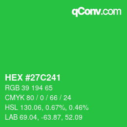 颜色代码: HEX #27C241 | qconv.com