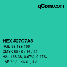 Color code: HEX #27C7A8 | qconv.com
