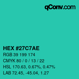 Color code: HEX #27C7AE | qconv.com