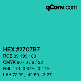 颜色代码: HEX #27C7B7 | qconv.com