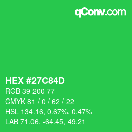 Color code: HEX #27C84D | qconv.com