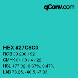 Color code: HEX #27C8C0 | qconv.com