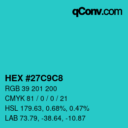 Color code: HEX #27C9C8 | qconv.com
