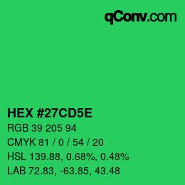 Farbcode: HEX #27CD5E | qconv.com