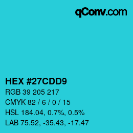 Color code: HEX #27CDD9 | qconv.com
