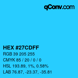 Code couleur: HEX #27CDFF | qconv.com