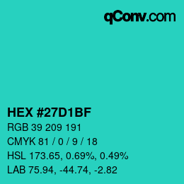 Color code: HEX #27D1BF | qconv.com