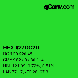 カラーコード: HEX #27DC2D | qconv.com