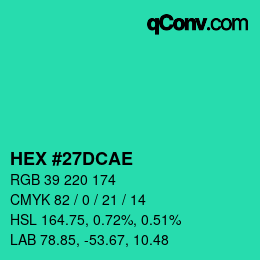 Color code: HEX #27DCAE | qconv.com