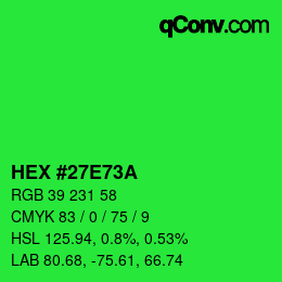 颜色代码: HEX #27E73A | qconv.com