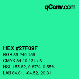 颜色代码: HEX #27F09F | qconv.com