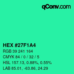 Código de color: HEX #27F1A4 | qconv.com