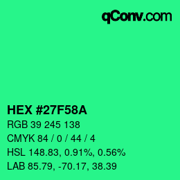 Color code: HEX #27F58A | qconv.com
