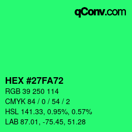 Code couleur: HEX #27FA72 | qconv.com