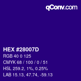 颜色代码: HEX #28007D | qconv.com