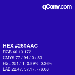 颜色代码: HEX #280AAC | qconv.com