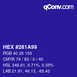 颜色代码: HEX #281A99 | qconv.com
