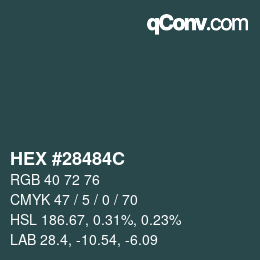 Color code: HEX #28484C | qconv.com